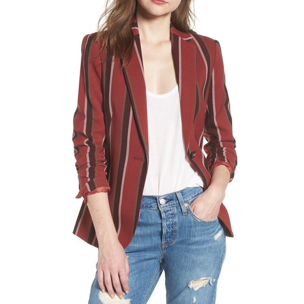 Mural Blazer Jacket Womens XXL Red Striped Suit Jacket Academia Office Workwear